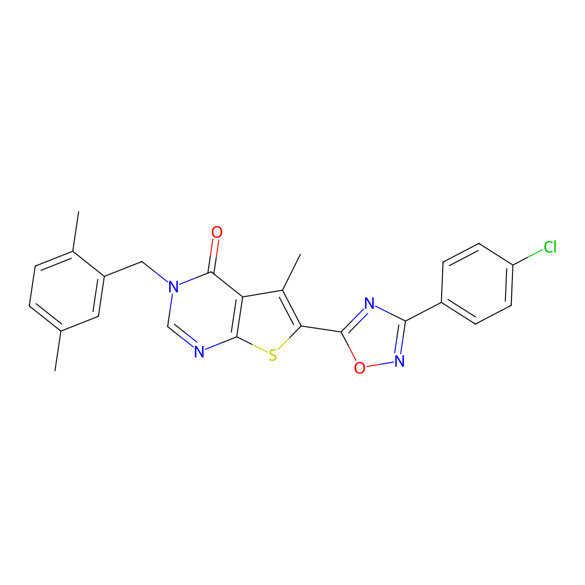 6-(3-(4-chlorophenyl)-1,2,4-oxadiazol-5-yl)-3-(2,5-dimethylbenzyl)-5-methylthieno[2,3-d]pyrimidin-4(3H)-one molecular structure, CAS 1326907-79-2