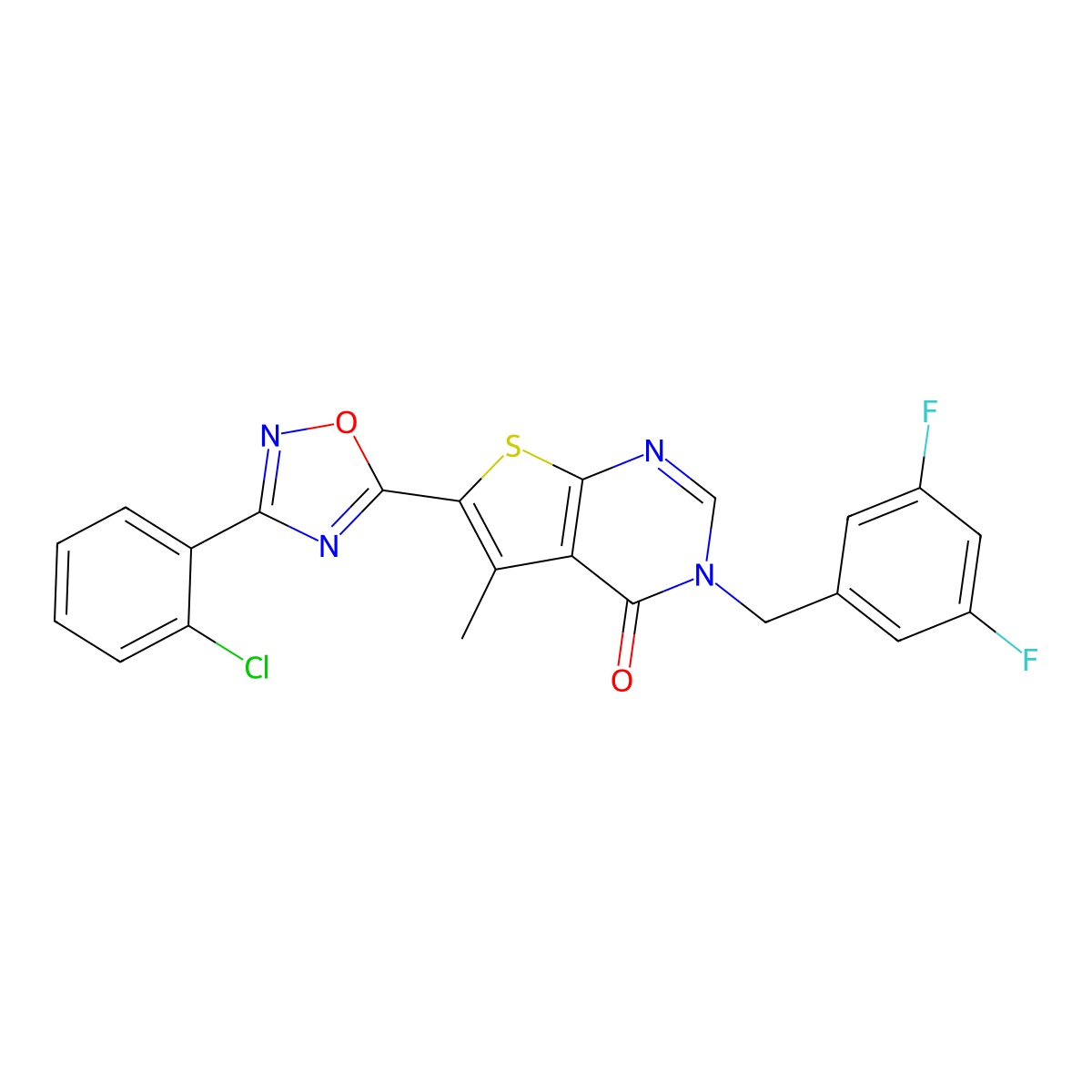 6-(3-(2-chlorophenyl)-1,2,4-oxadiazol-5-yl)-3-(3,5-difluorobenzyl)-5-methylthieno[2,3-d]pyrimidin-4(3H)-one molecular structure, CAS 1326907-93-0
