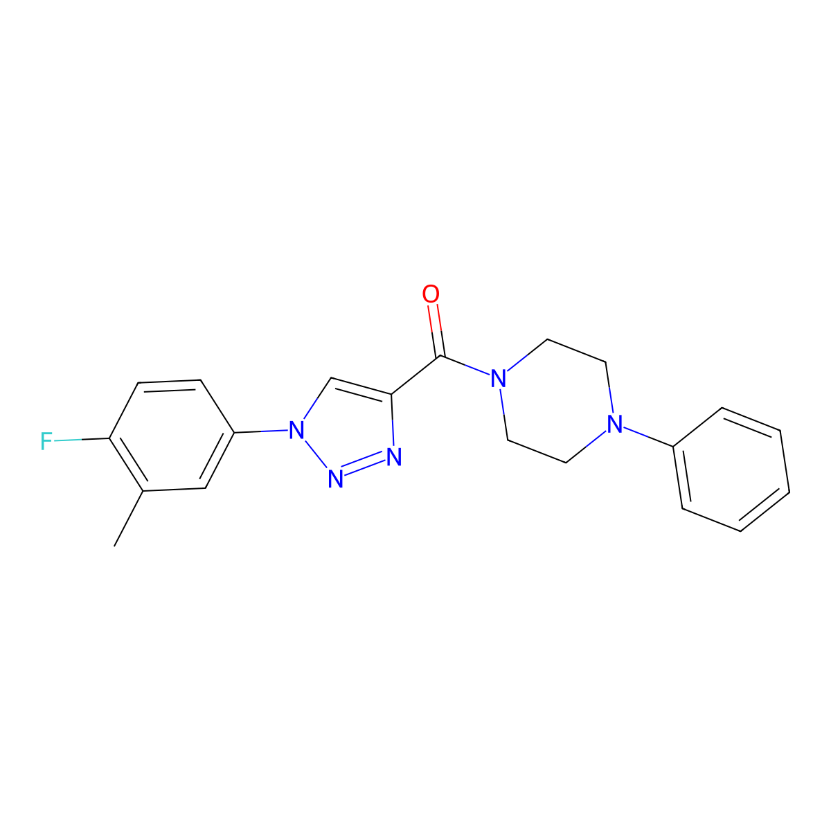 (1-(4-fluoro-3-methylphenyl)-1H-1,2,3-triazol-4-yl)(4-phenylpiperazin-1-yl)methanone molecular structure, CAS 1326907-97-4
