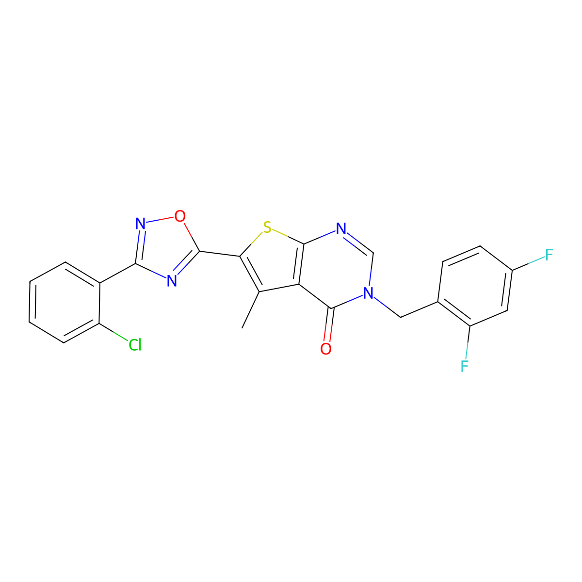 6-[3-(2-chlorophenyl)-1,2,4-oxadiazol-5-yl]-3-[(2,4-difluorophenyl)methyl]-5-methyl-3H,4H-thieno[2,3-d]pyrimidin-4-one molecular structure, CAS 1326908-63-7