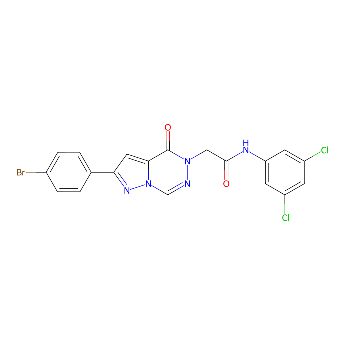 2-(2-(4-bromophenyl)-4-oxopyrazolo[1,5-d][1,2,4]triazin-5(4H)-yl)-N-(3,5-dichlorophenyl)acetamide molecular structure, CAS 1326909-53-8