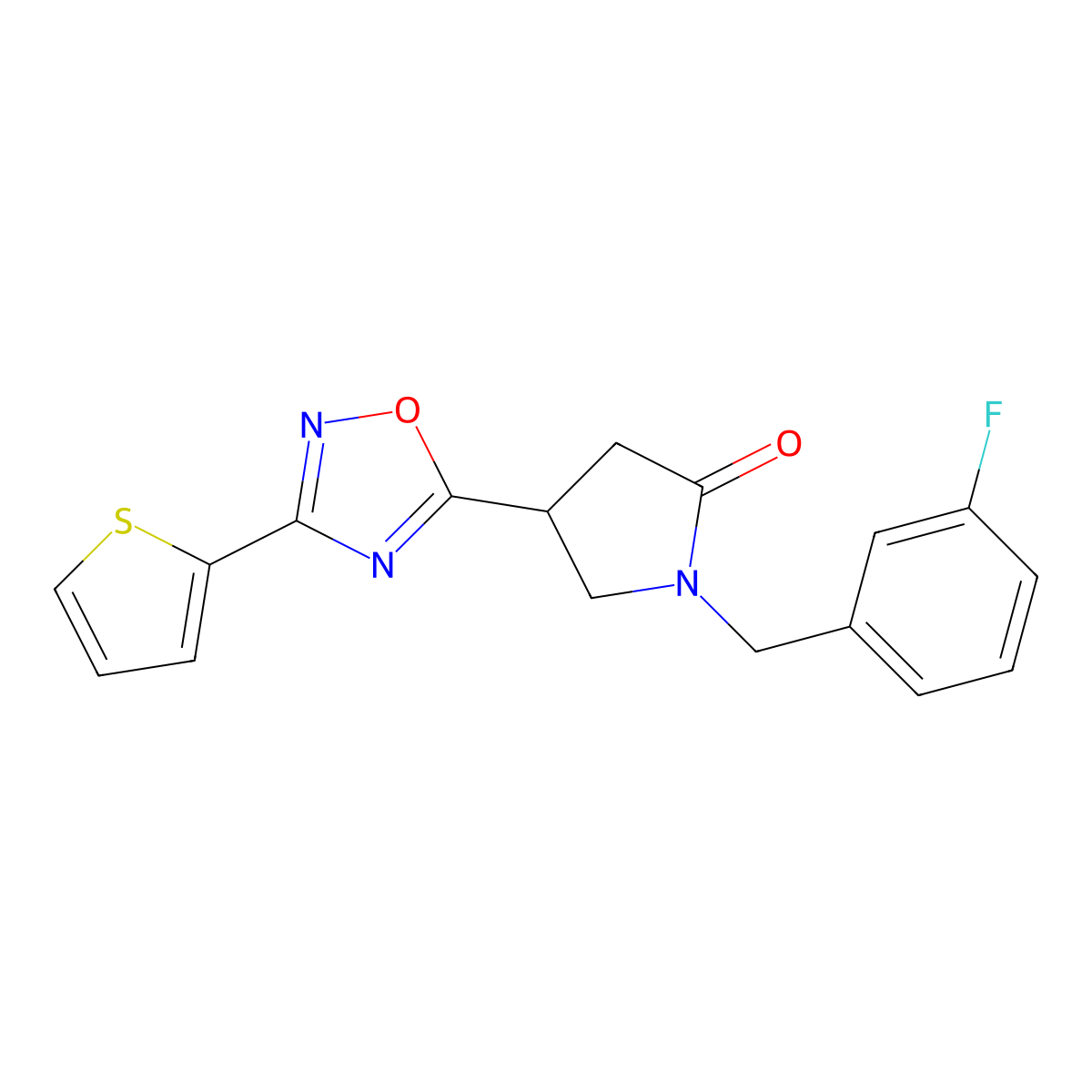 1-(3-Fluorobenzyl)-4-[3-(2-thienyl)-1,2,4-oxadiazol-5-yl]pyrrolidin-2-one molecular structure, CAS 1326910-61-5