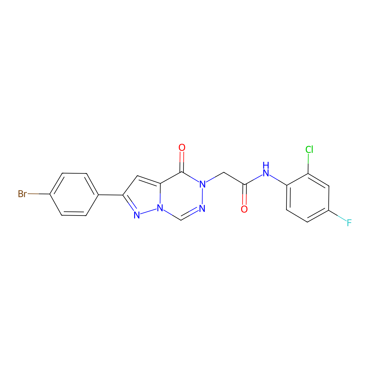 2-[2-(4-bromophenyl)-4-oxo-4H,5H-pyrazolo[1,5-d][1,2,4]triazin-5-yl]-N-(2-chloro-4-fluorophenyl)acetamide molecular structure, CAS 1326910-92-2
