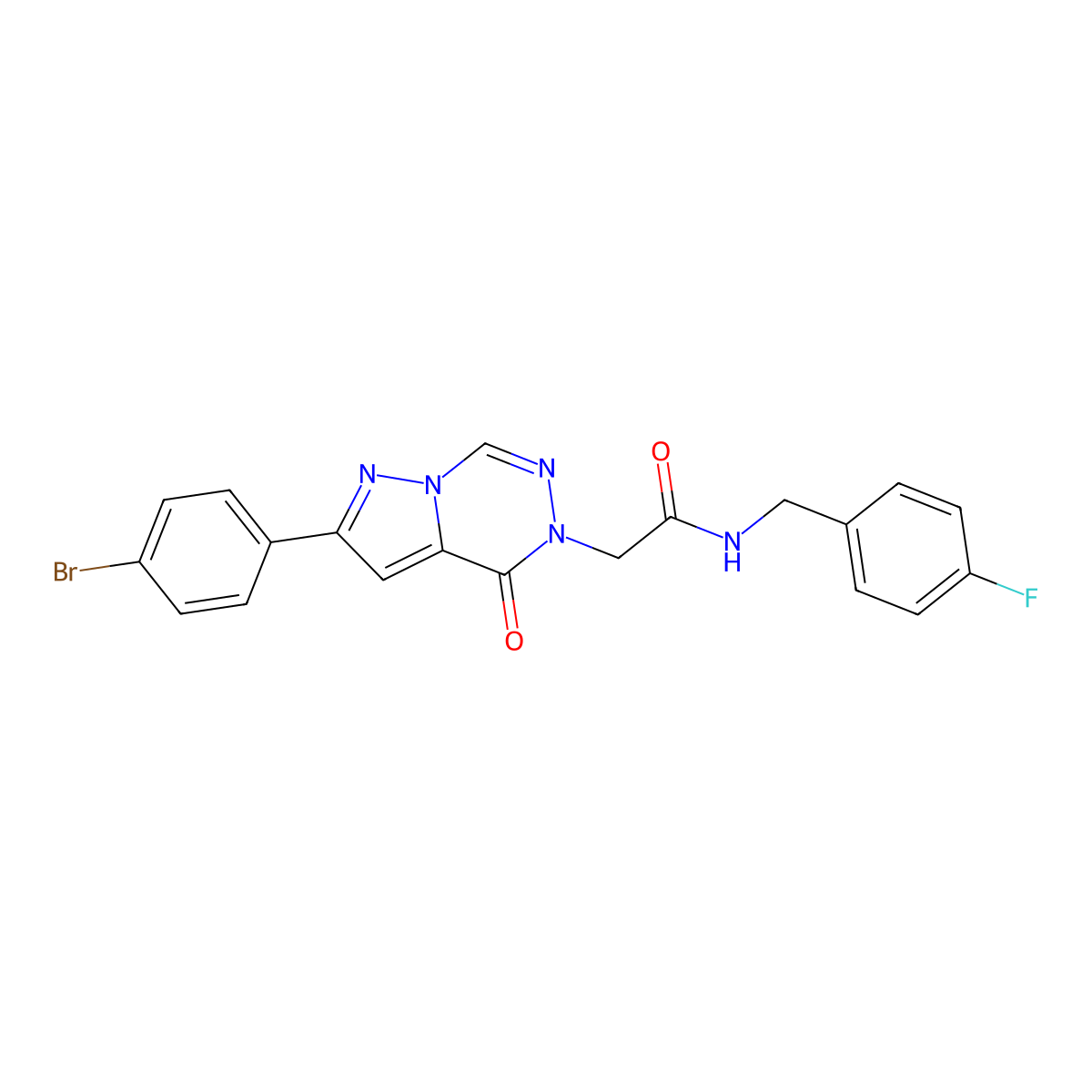 2-[2-(4-bromophenyl)-4-oxo-4H,5H-pyrazolo[1,5-d][1,2,4]triazin-5-yl]-N-[(4-fluorophenyl)methyl]acetamide molecular structure, CAS 1326910-99-9