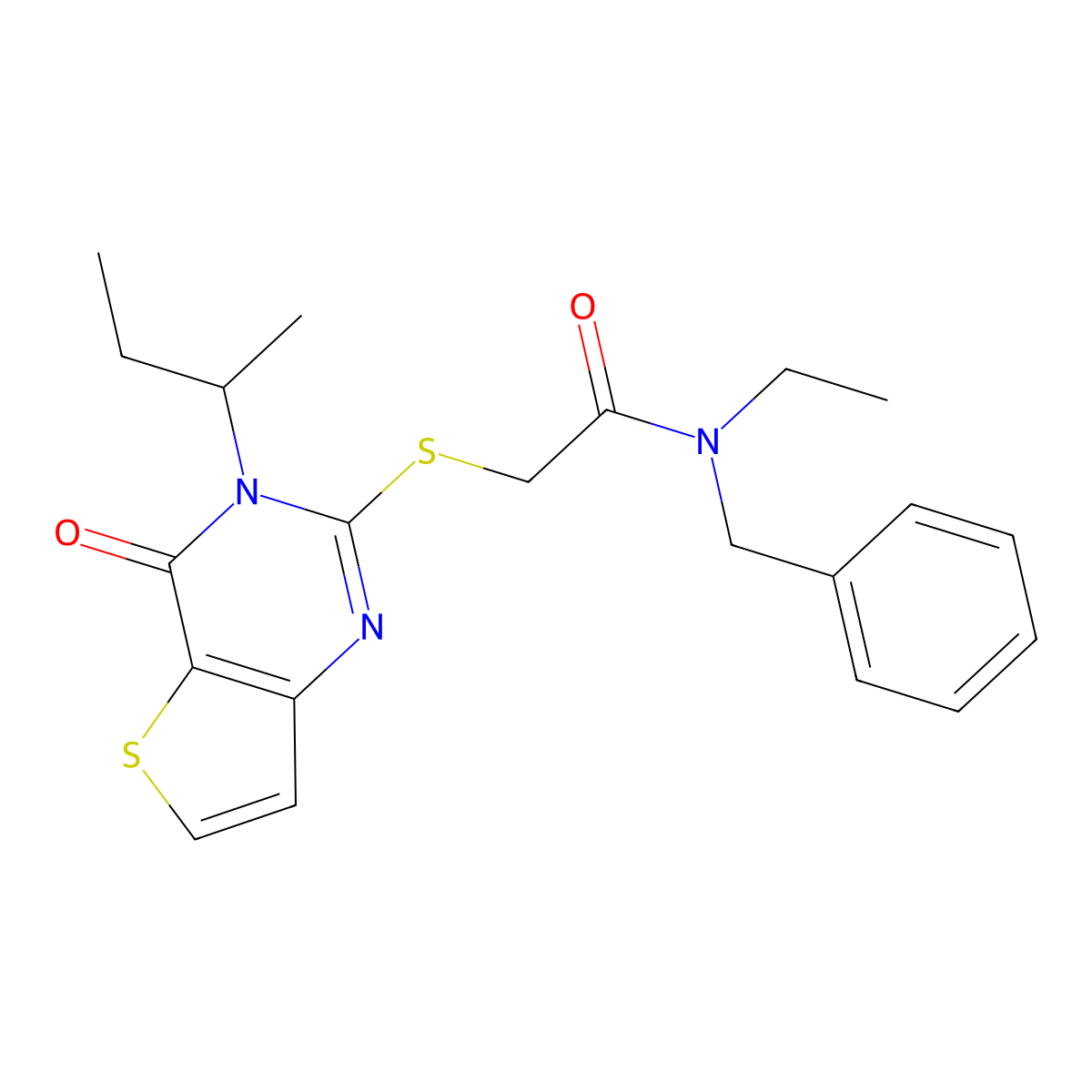 N-benzyl-2-{[3-(butan-2-yl)-4-oxo-3,4-dihydrothieno[3,2-d]pyrimidin-2-yl]sulfanyl}-N-ethylacetamide molecular structure, CAS 1326911-20-9