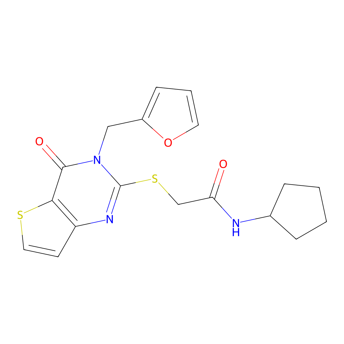 N-cyclopentyl-2-{[3-(furan-2-ylmethyl)-4-oxo-3,4-dihydrothieno[3,2-d]pyrimidin-2-yl]sulfanyl}acetamide molecular structure, CAS 1326911-32-3