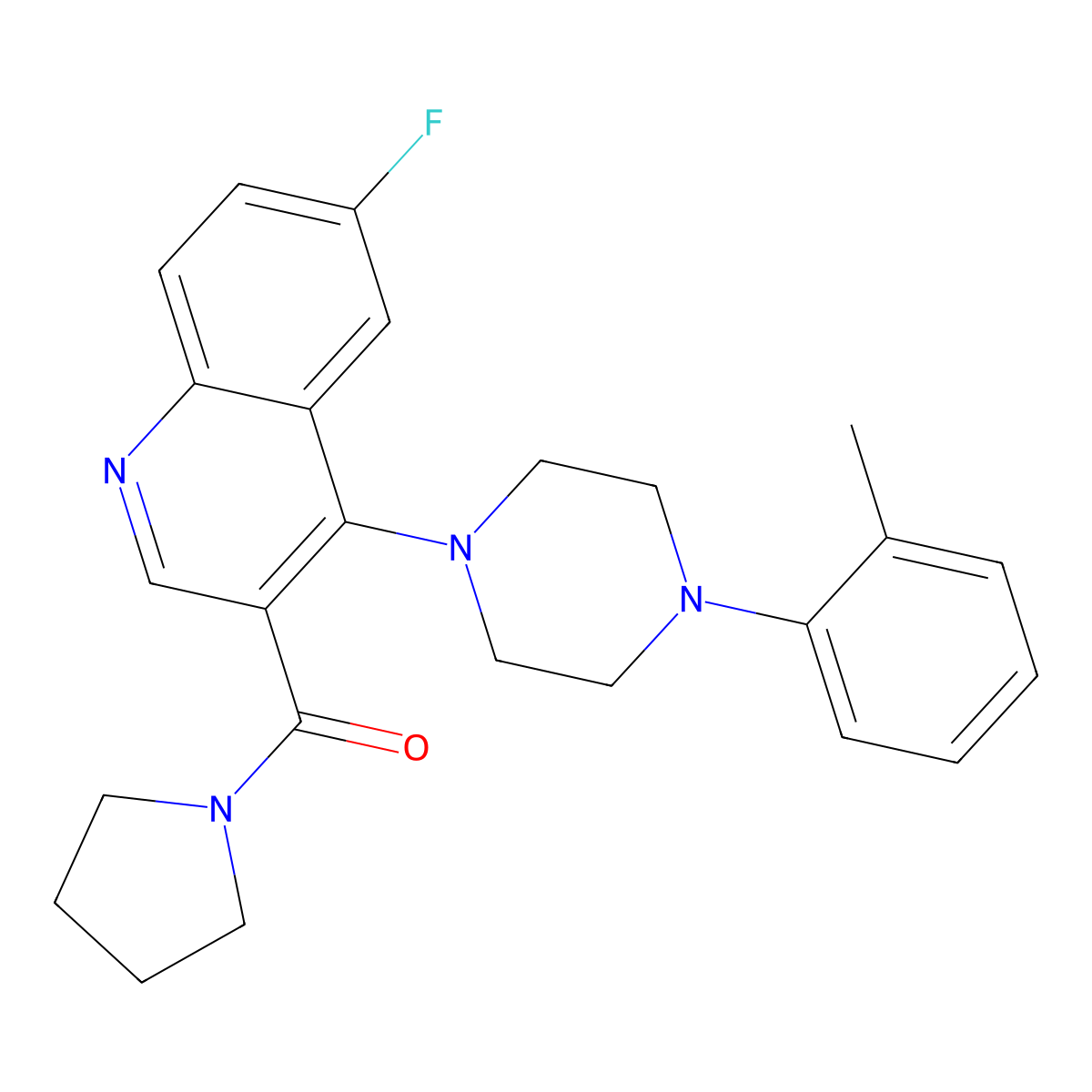 {6-Fluoro-4-[4-(2-methylphenyl)piperazin-1-yl]quinolin-3-yl}(pyrrolidin-1-yl)methanone molecular structure, CAS 1326913-21-6