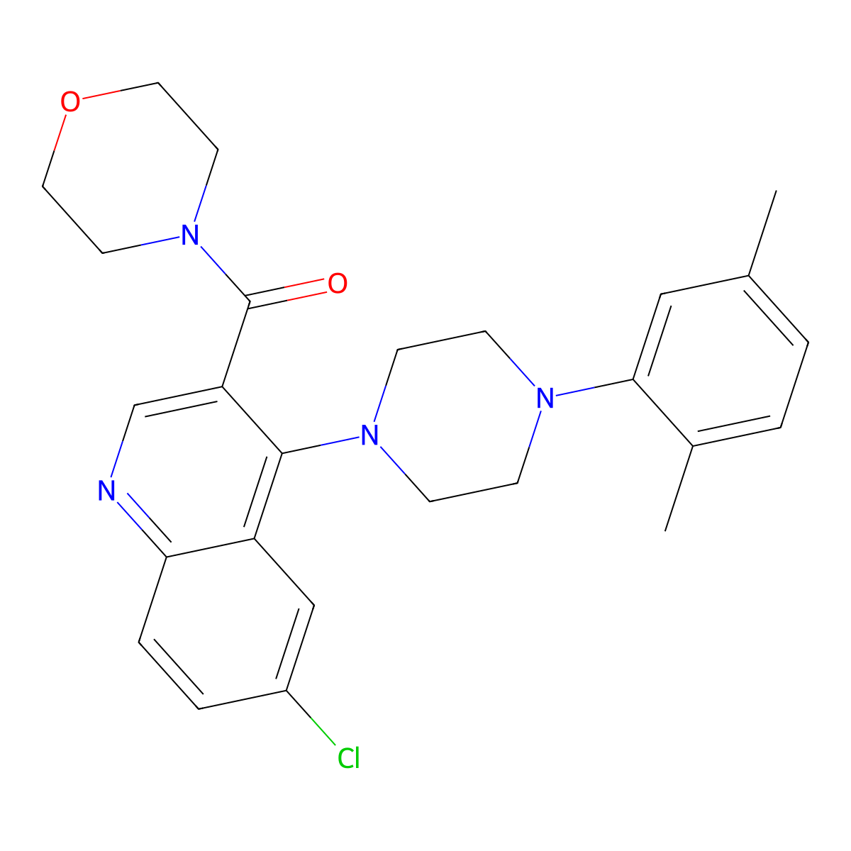{6-Chloro-4-[4-(2,5-dimethylphenyl)piperazin-1-yl]quinolin-3-yl}(morpholin-4-yl)methanone molecular structure, CAS 1326913-32-9