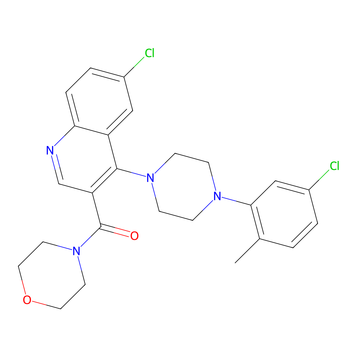 {6-Chloro-4-[4-(5-chloro-2-methylphenyl)piperazin-1-yl]quinolin-3-yl}(morpholin-4-yl)methanone molecular structure, CAS 1326913-36-3