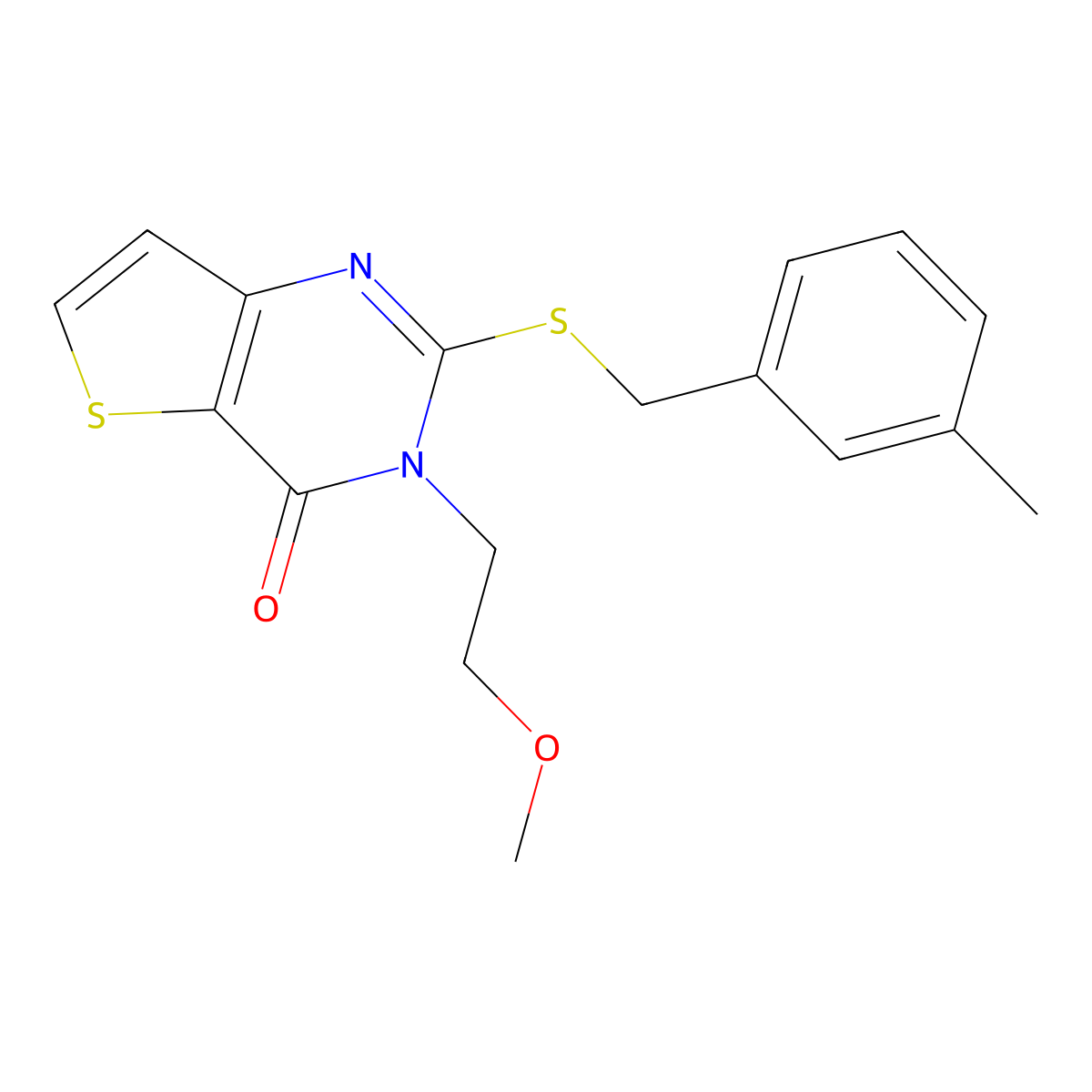 3-(2-methoxyethyl)-2-[(3-methylbenzyl)sulfanyl]thieno[3,2-d]pyrimidin-4(3H)-one molecular structure, CAS 1326914-56-0