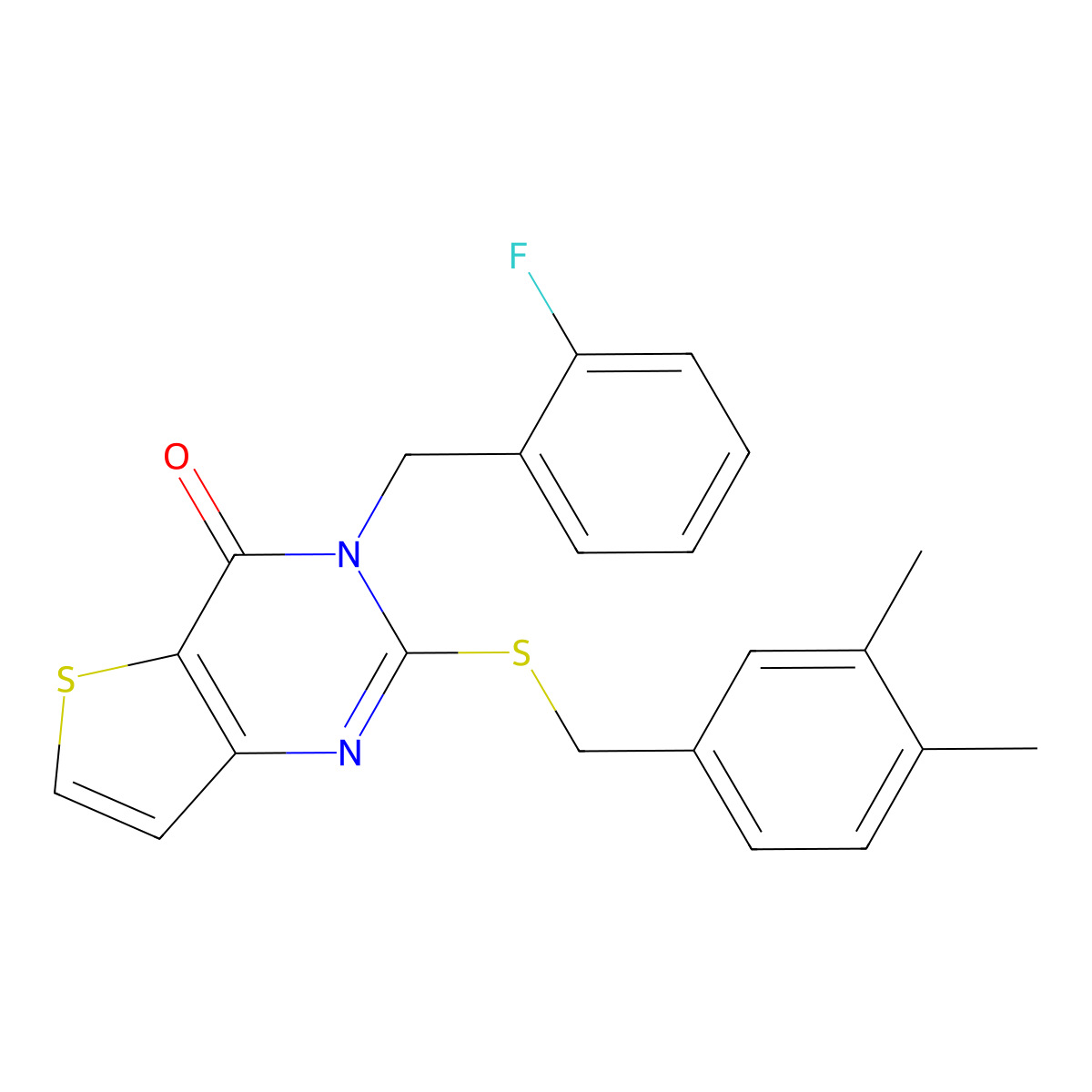 2-[(3,4-dimethylbenzyl)sulfanyl]-3-(2-fluorobenzyl)thieno[3,2-d]pyrimidin-4(3H)-one molecular structure, CAS 1326914-63-9