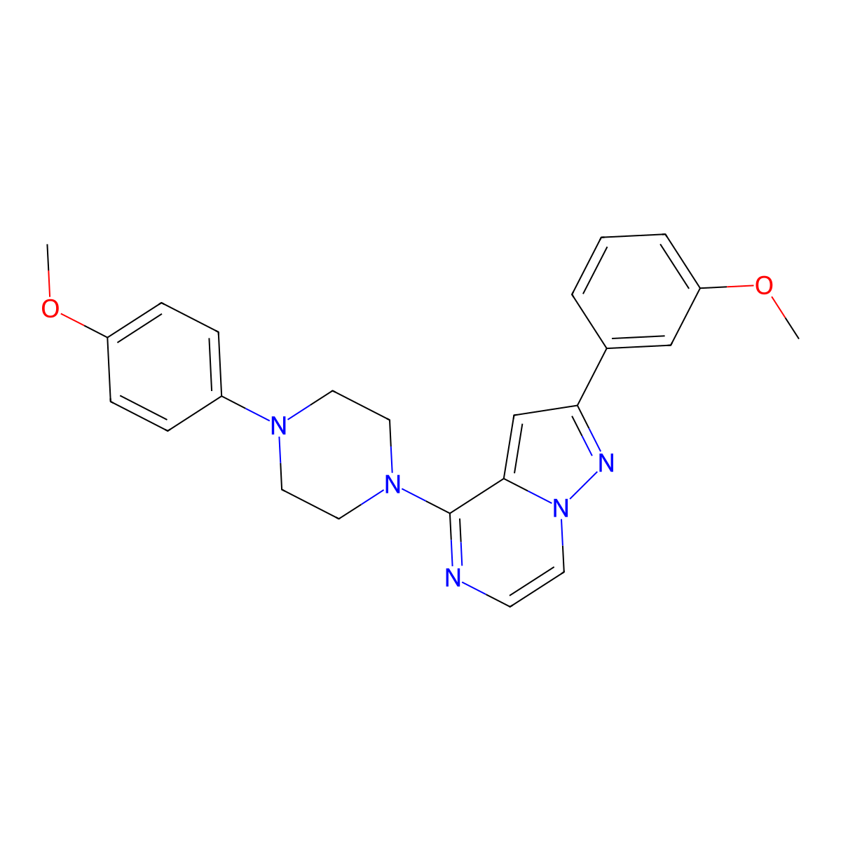 2-(3-Methoxyphenyl)-4-(4-(4-methoxyphenyl)piperazin-1-yl)pyrazolo[1,5-a]pyrazine molecular structure, CAS 1326915-12-1