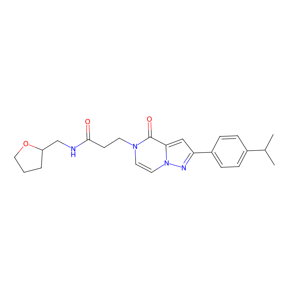 3-{4-oxo-2-[4-(propan-2-yl)phenyl]pyrazolo[1,5-a]pyrazin-5(4H)-yl}-N-(tetrahydrofuran-2-ylmethyl)propanamide molecular structure, CAS 1326915-27-8