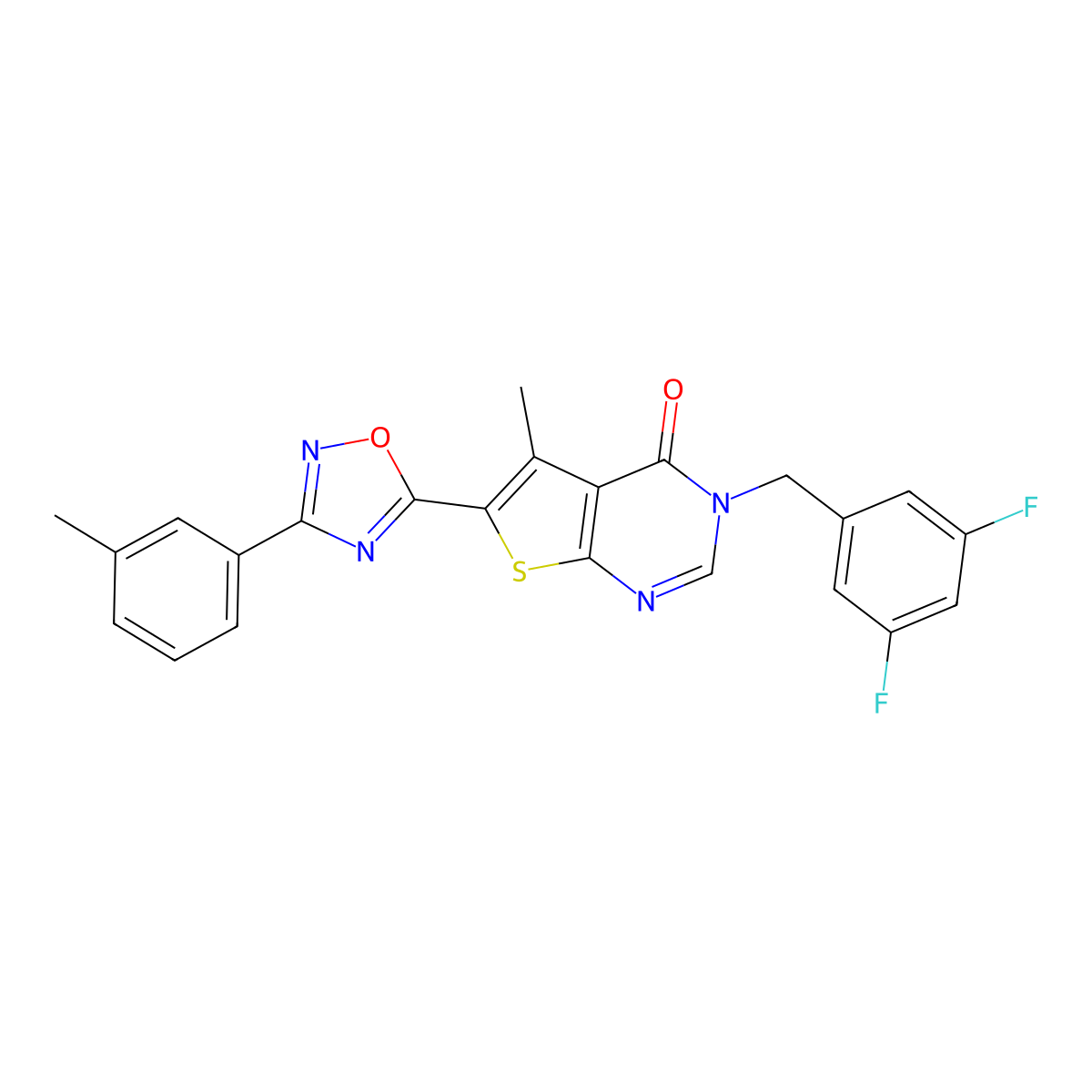 3-[(3,5-difluorophenyl)methyl]-5-methyl-6-[3-(3-methylphenyl)-1,2,4-oxadiazol-5-yl]-3H,4H-thieno[2,3-d]pyrimidin-4-one molecular structure, CAS 1326915-66-5