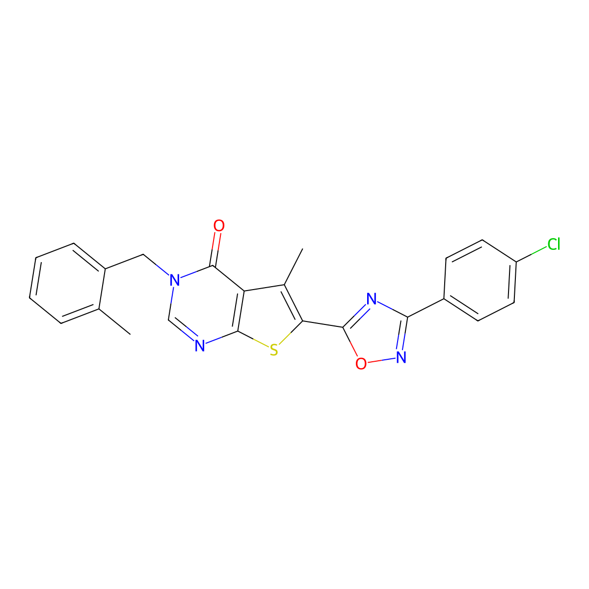 6-(3-(4-chlorophenyl)-1,2,4-oxadiazol-5-yl)-5-methyl-3-(2-methylbenzyl)thieno[2,3-d]pyrimidin-4(3H)-one molecular structure, CAS 1326915-77-8