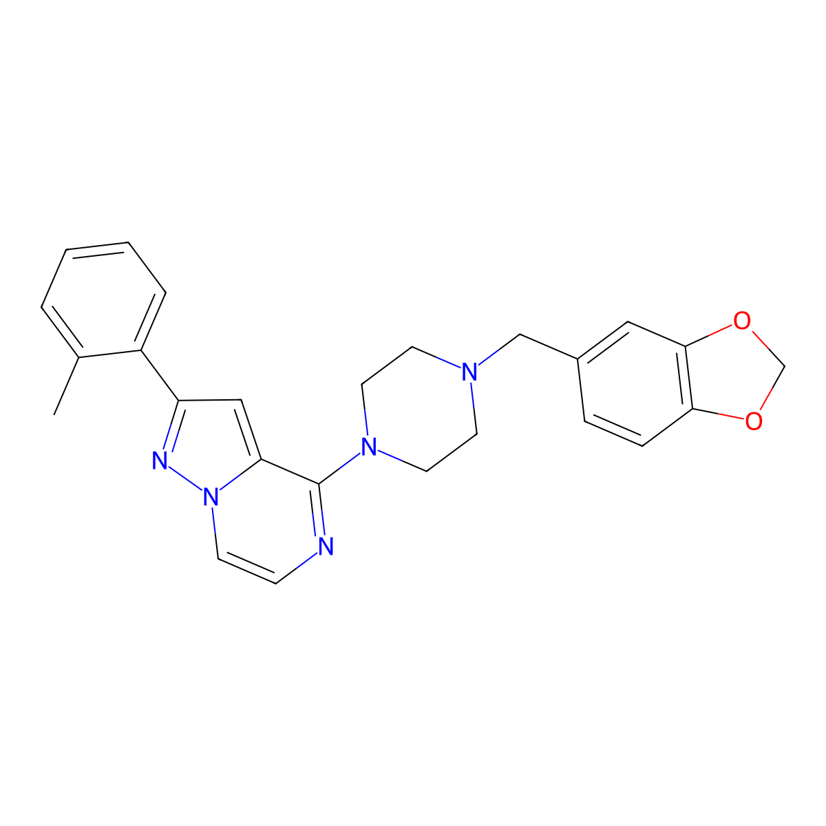 1-[(2H-1,3-benzodioxol-5-yl)methyl]-4-[2-(2-methylphenyl)pyrazolo[1,5-a]pyrazin-4-yl]piperazine molecular structure, CAS 1326915-98-3