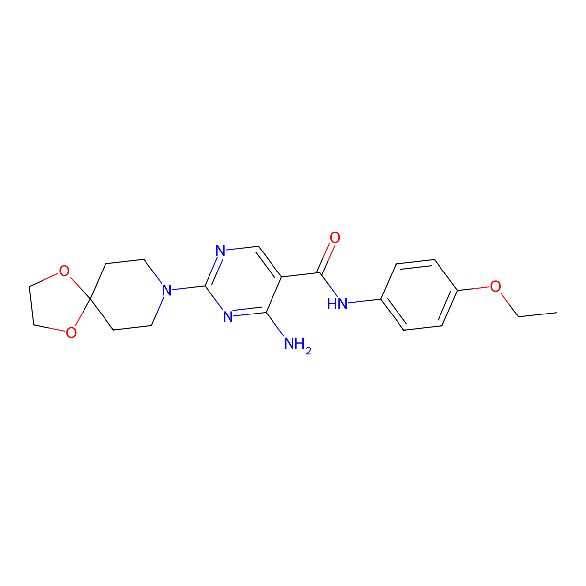 4-amino-2-(1,4-dioxa-8-azaspiro[4.5]dec-8-yl)-N-(4-ethoxyphenyl)pyrimidine-5-carboxamide molecular structure, CAS 1326916-07-7