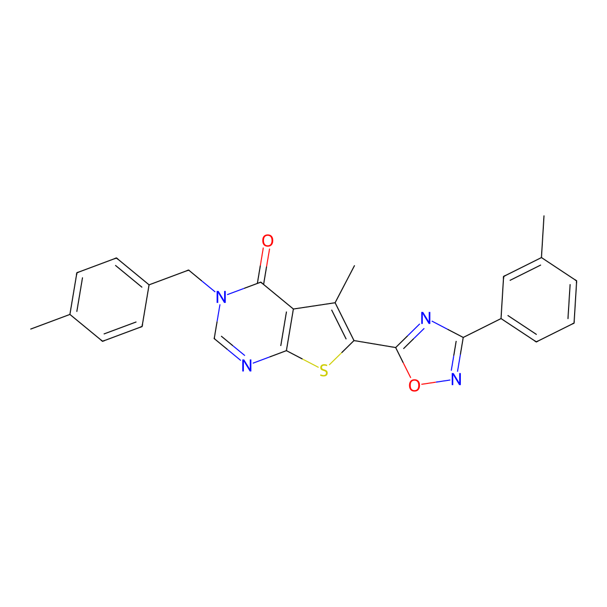 5-methyl-3-(4-methylbenzyl)-6-[3-(3-methylphenyl)-1,2,4-oxadiazol-5-yl]thieno[2,3-d]pyrimidin-4(3H)-one molecular structure, CAS 1326916-12-4