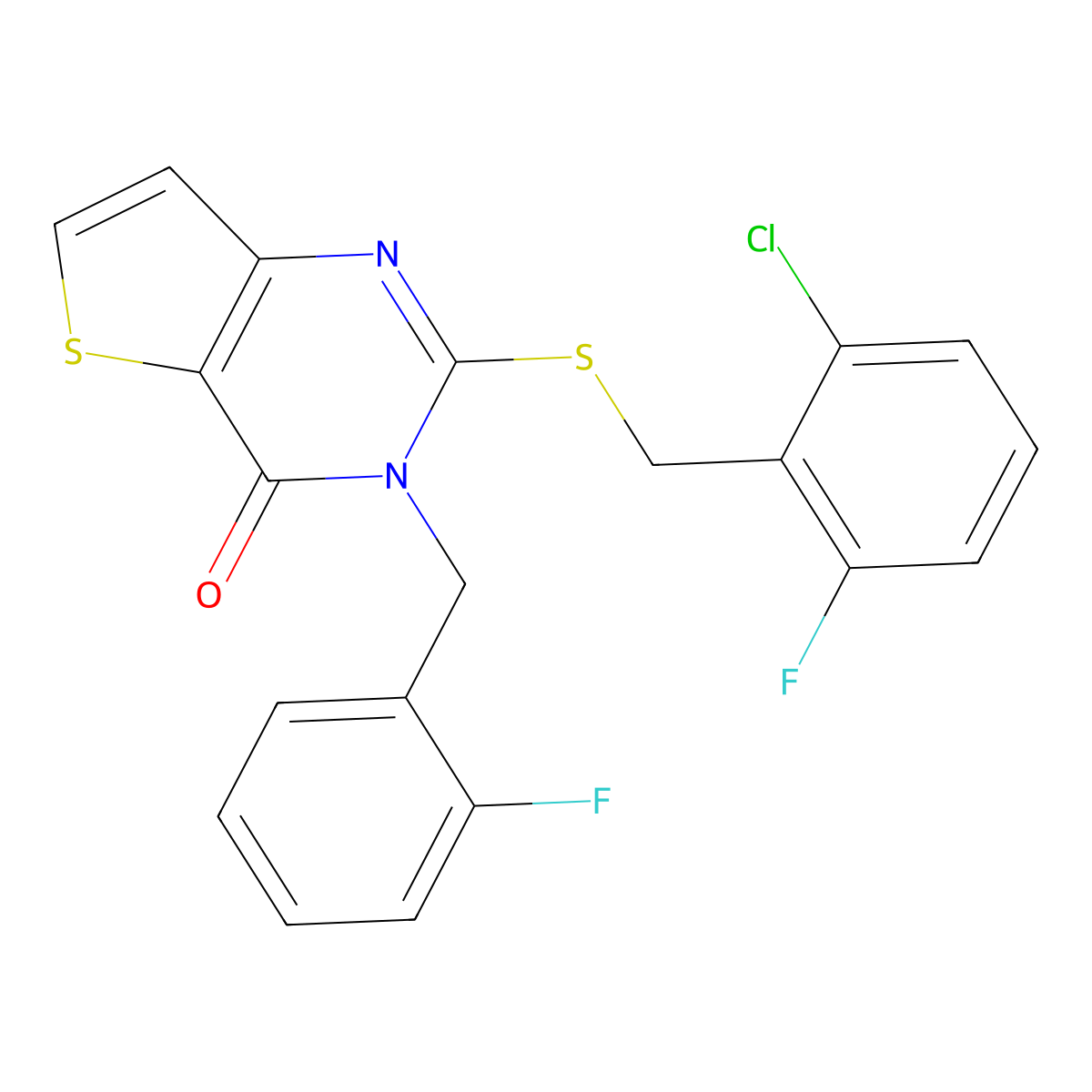2-[(2-chloro-6-fluorobenzyl)sulfanyl]-3-(2-fluorobenzyl)thieno[3,2-d]pyrimidin-4(3H)-one molecular structure, CAS 1326916-16-8