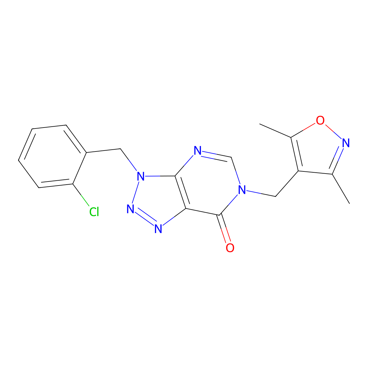 3-(2-chlorobenzyl)-6-[(3,5-dimethyl-1,2-oxazol-4-yl)methyl]-3,6-dihydro-7H-[1,2,3]triazolo[4,5-d]pyrimidin-7-one molecular structure, CAS 1326916-29-3