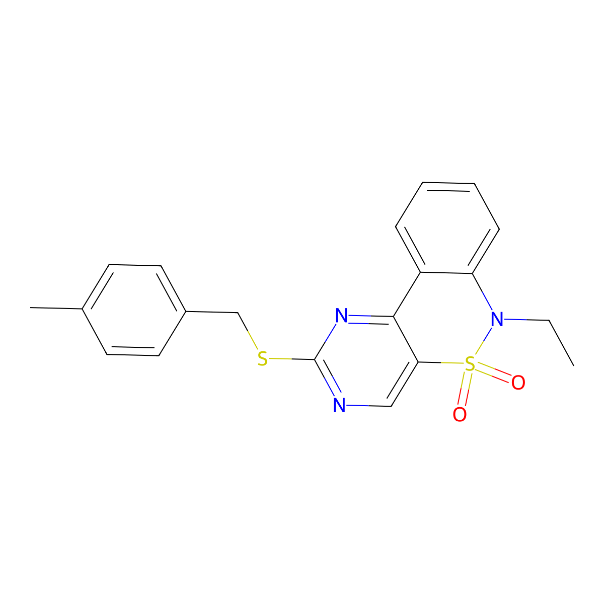 6-ethyl-2-[(4-methylbenzyl)sulfanyl]-6H-pyrimido[5,4-c][2,1]benzothiazine 5,5-dioxide molecular structure, CAS 1326916-52-2
