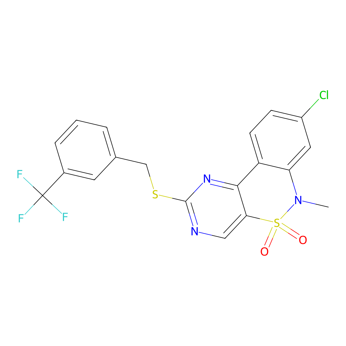 8-chloro-6-methyl-2-{[3-(trifluoromethyl)benzyl]sulfanyl}-6H-pyrimido[5,4-c][2,1]benzothiazine 5,5-dioxide molecular structure, CAS 1326916-60-2