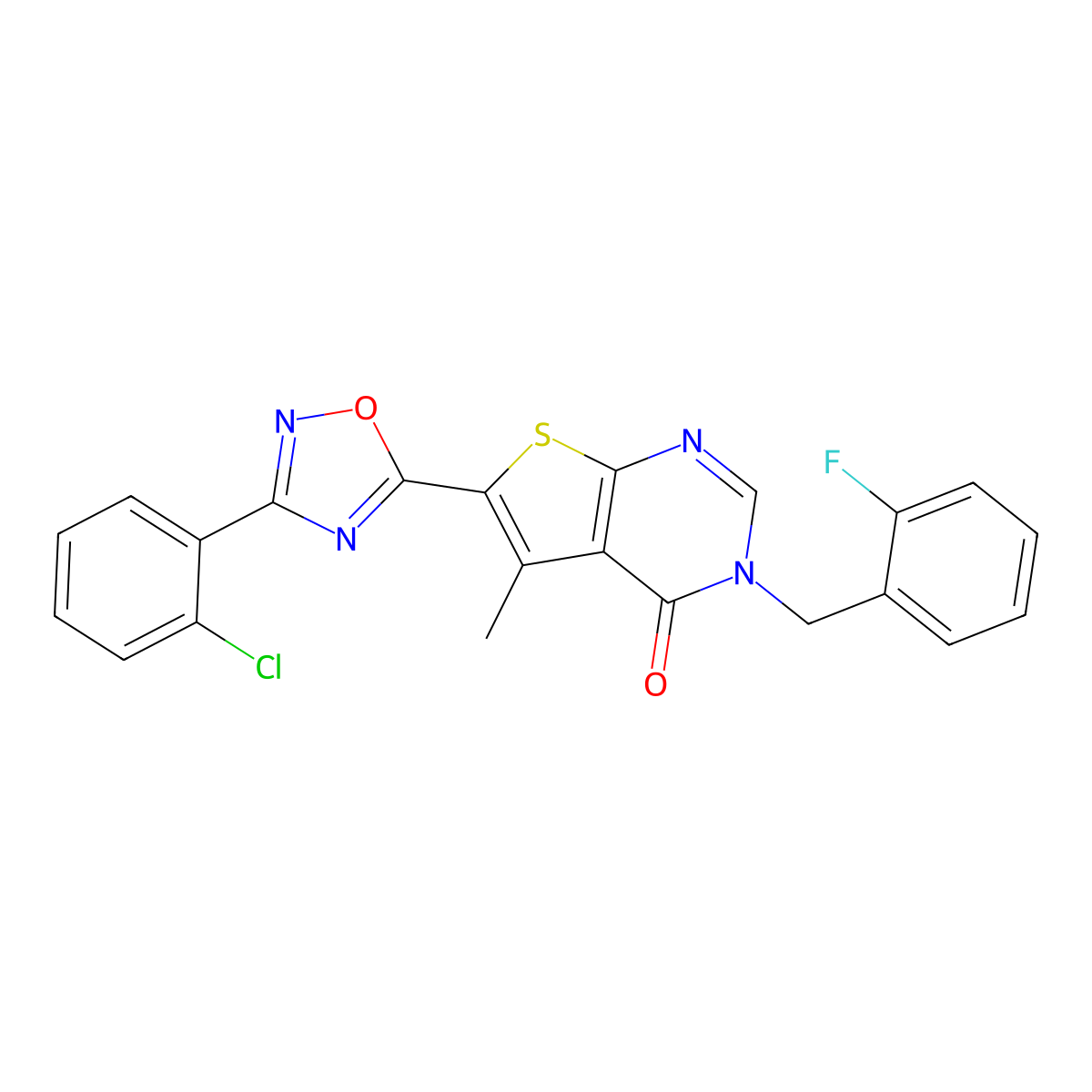 6-(3-(2-chlorophenyl)-1,2,4-oxadiazol-5-yl)-3-(2-fluorobenzyl)-5-methylthieno[2,3-d]pyrimidin-4(3H)-one molecular structure, CAS 1326916-82-8