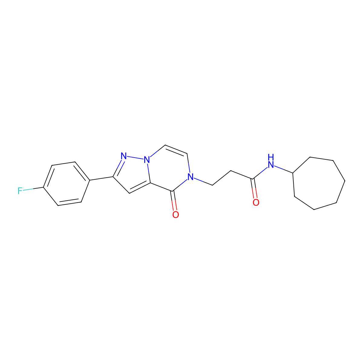 N-cycloheptyl-3-[2-(4-fluorophenyl)-4-oxopyrazolo[1,5-a]pyrazin-5(4H)-yl]propanamide molecular structure, CAS 1326917-39-8