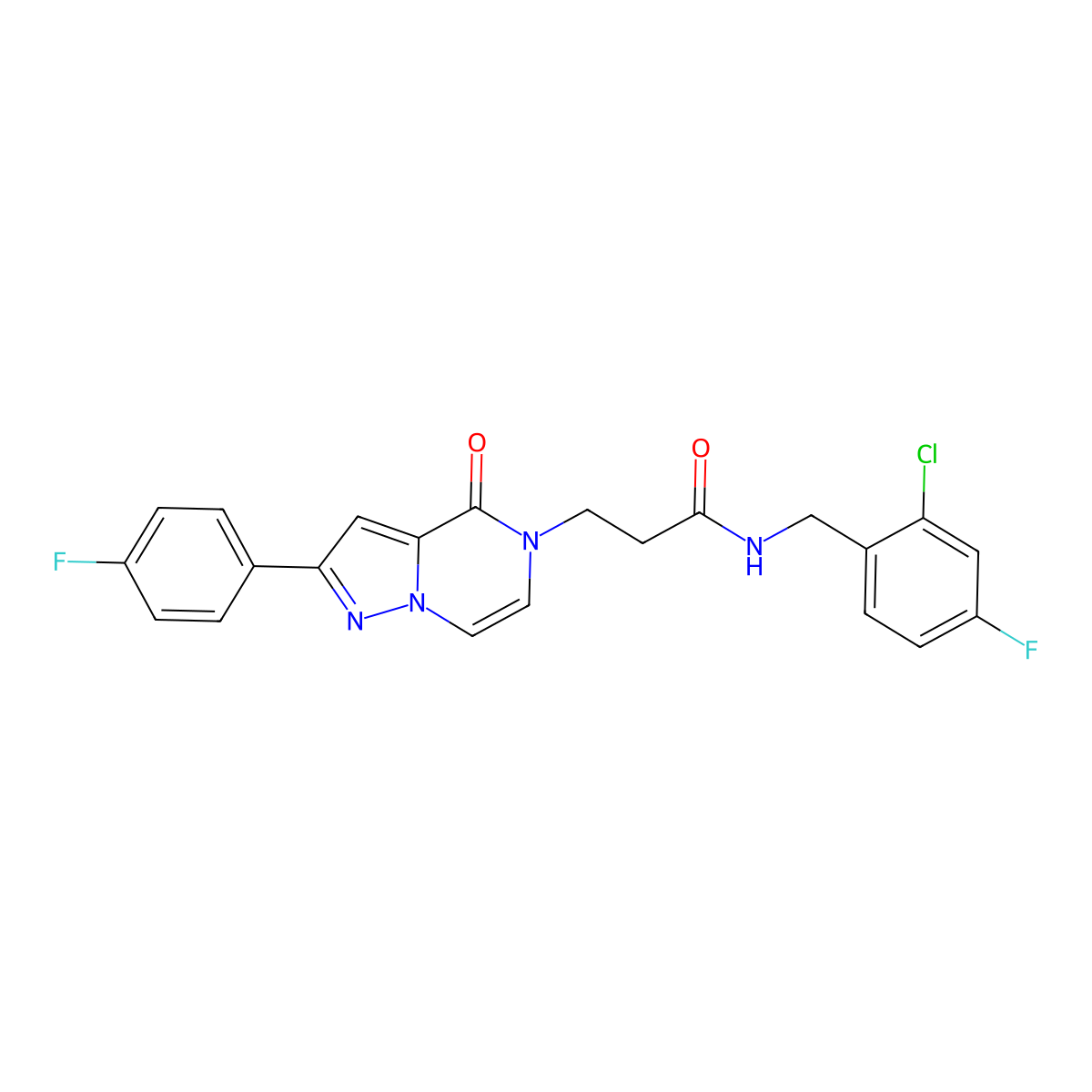 N-(2-chloro-4-fluorobenzyl)-3-[2-(4-fluorophenyl)-4-oxopyrazolo[1,5-a]pyrazin-5(4H)-yl]propanamide molecular structure, CAS 1326917-46-7