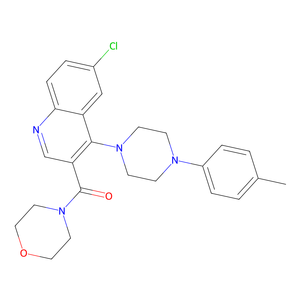 6-Chloro-4-[4-(4-methylphenyl)piperazin-1-yl]-3-(morpholine-4-carbonyl)quinoline molecular structure, CAS 1326918-27-7