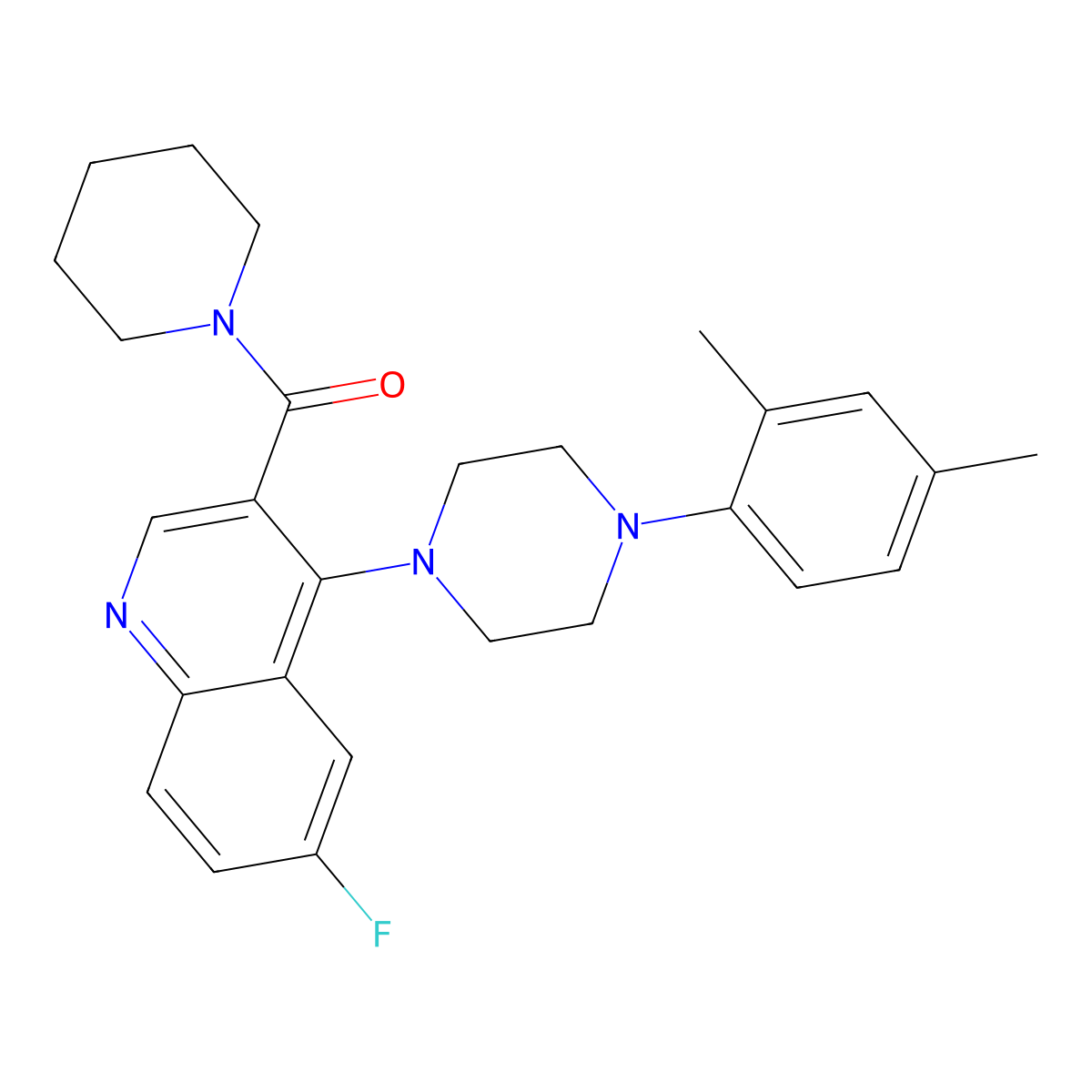 (4-(4-(2,4-Dimethylphenyl)piperazin-1-yl)-6-fluoroquinolin-3-yl)(piperidin-1-yl)methanone molecular structure, CAS 1326918-31-3