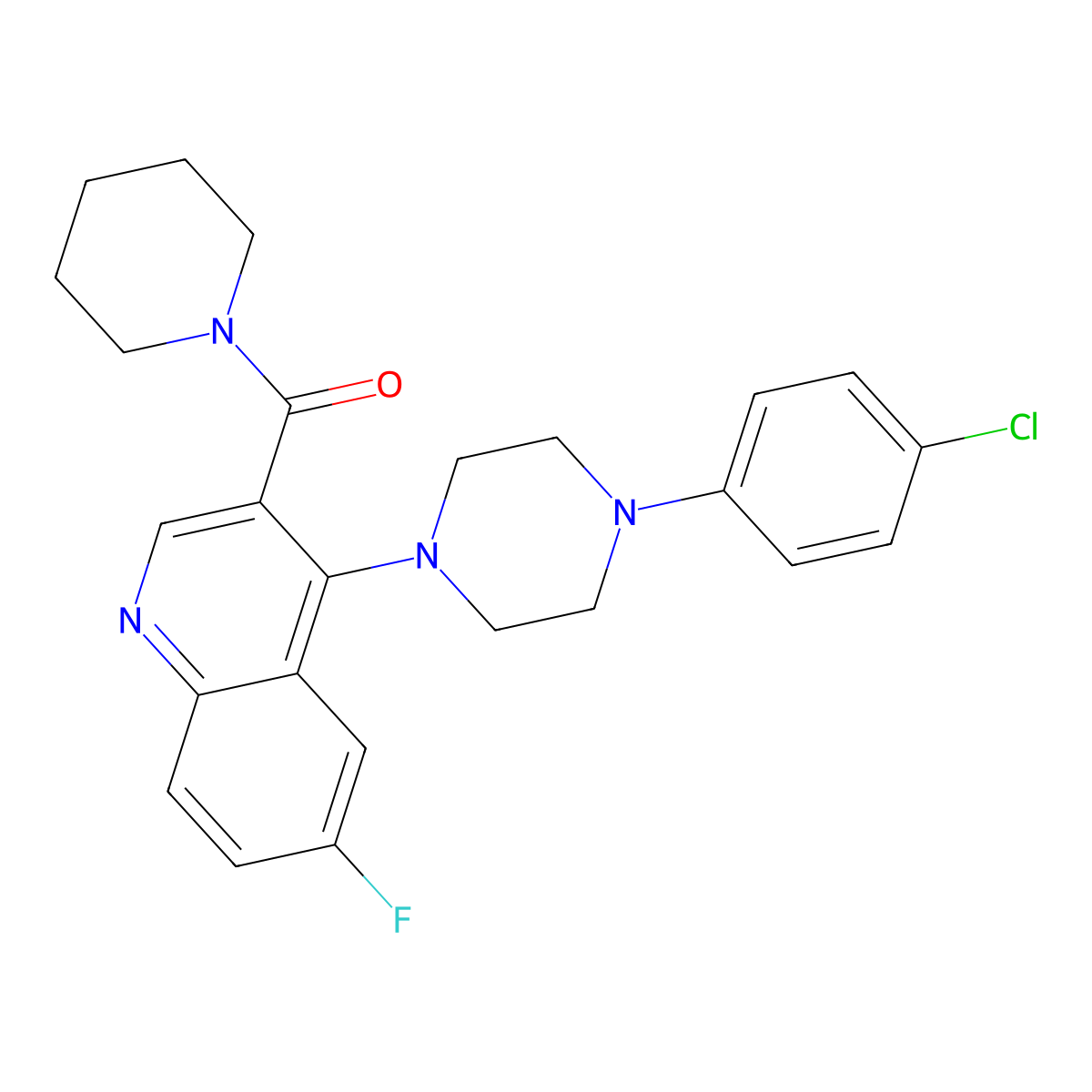 (4-(4-(4-Chlorophenyl)piperazin-1-yl)-6-fluoroquinolin-3-yl)(piperidin-1-yl)methanone molecular structure, CAS 1326918-37-9