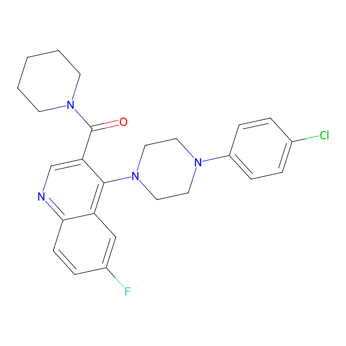 (4-(4-(4-Chlorophenyl)piperazin-1-yl)-6-fluoroquinolin-3-yl)(piperidin-1-yl)methanone molecular structure, CAS 1326918-37-9
