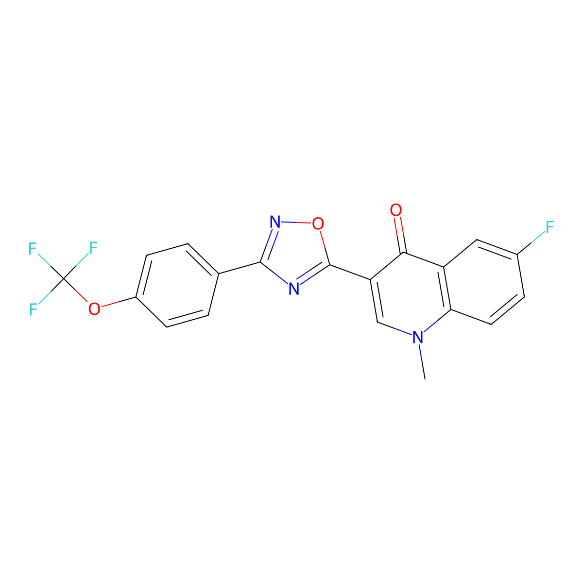 6-fluoro-1-methyl-3-{3-[4-(trifluoromethoxy)phenyl]-1,2,4-oxadiazol-5-yl}quinolin-4(1H)-one molecular structure, CAS 1326918-69-7