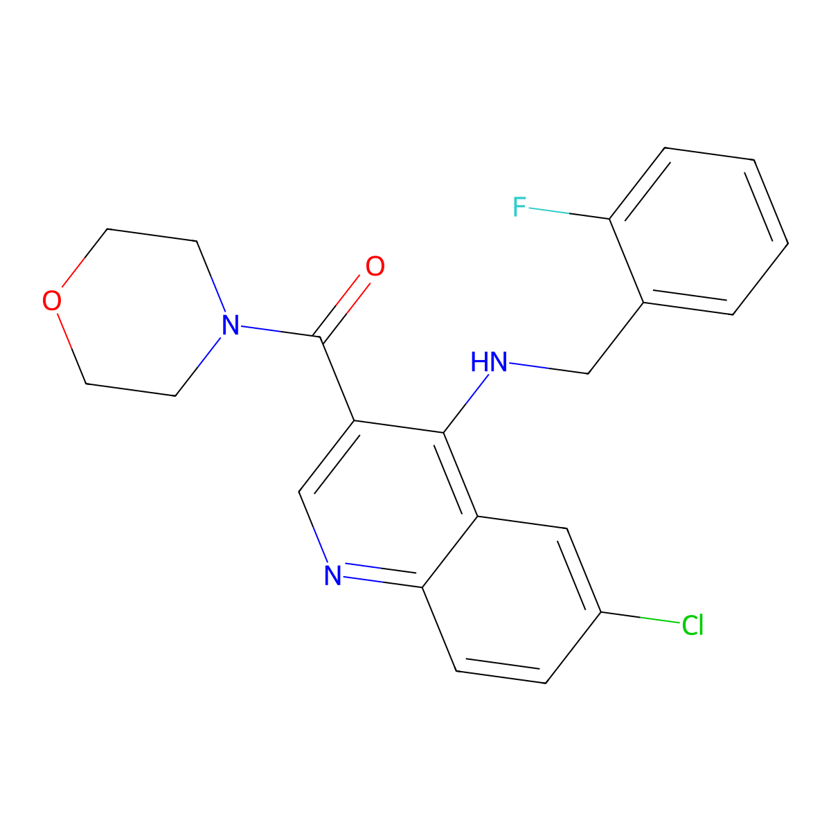 6-chloro-N-[(2-fluorophenyl)methyl]-3-(morpholine-4-carbonyl)quinolin-4-amine molecular structure, CAS 1326918-73-3