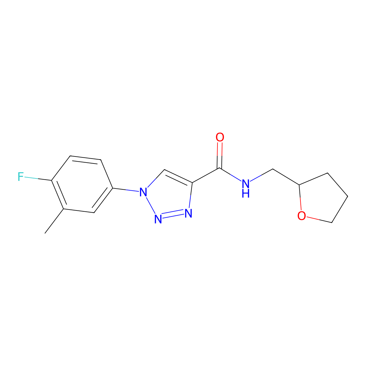 1-(4-fluoro-3-methylphenyl)-N-(tetrahydrofuran-2-ylmethyl)-1H-1,2,3-triazole-4-carboxamide molecular structure, CAS 1326918-85-7
