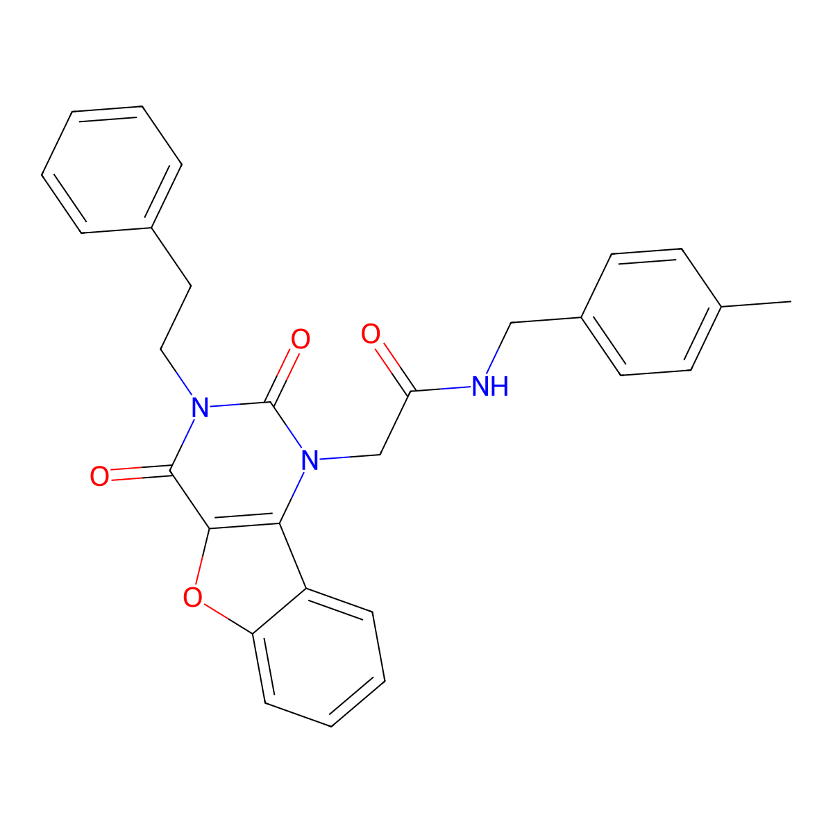 2-[2,4-dioxo-3-(2-phenylethyl)-3,4-dihydro[1]benzofuro[3,2-d]pyrimidin-1(2H)-yl]-N-(4-methylbenzyl)acetamide molecular structure, CAS 1326919-37-2