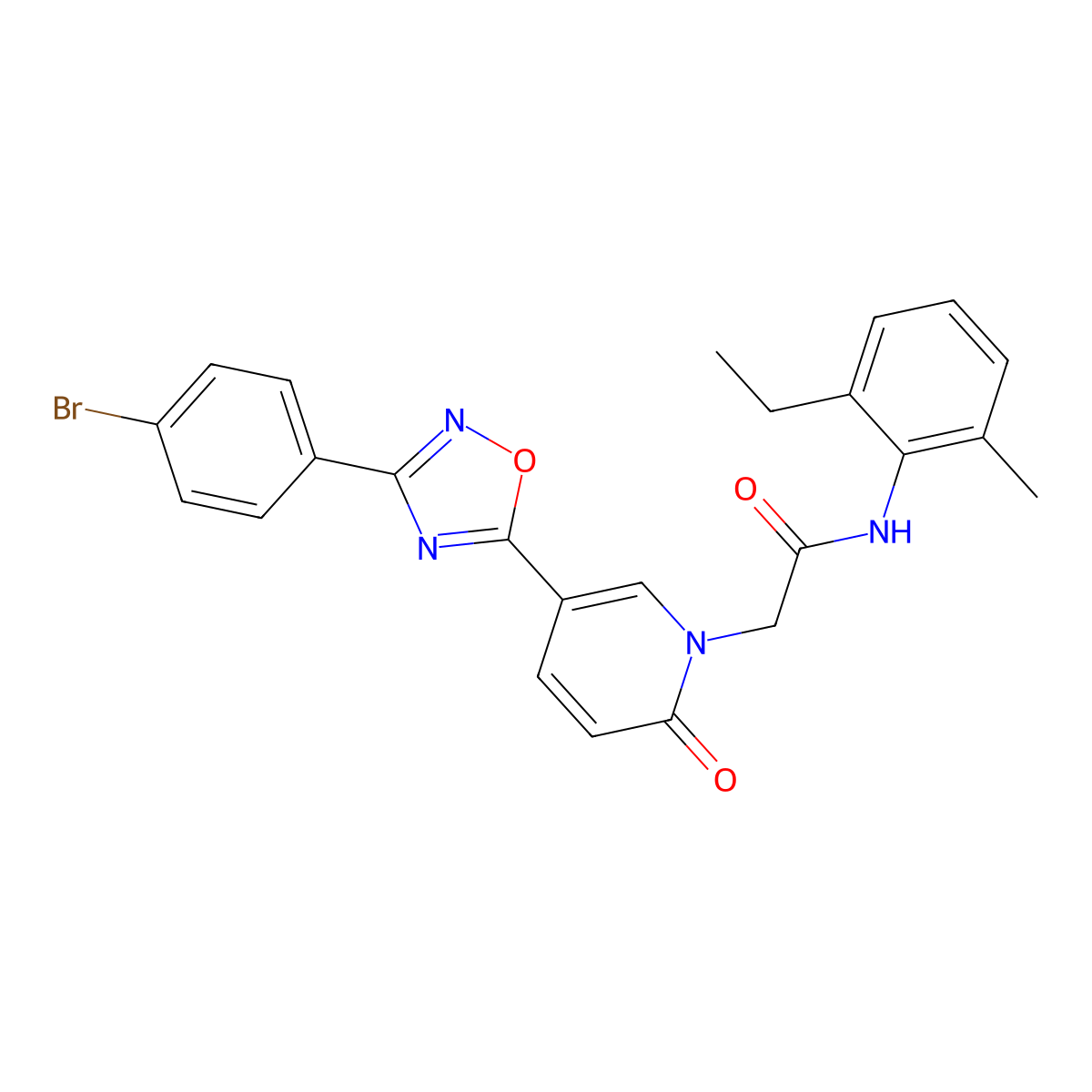 2-(5-(3-(4-bromophenyl)-1,2,4-oxadiazol-5-yl)-2-oxopyridin-1(2H)-yl)-N-(2-ethyl-6-methylphenyl)acetamide molecular structure, CAS 1326919-42-9