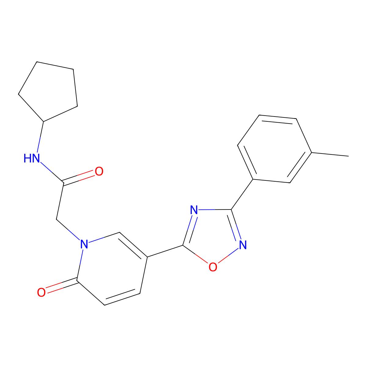 N-cyclopentyl-2-{5-[3-(3-methylphenyl)-1,2,4-oxadiazol-5-yl]-2-oxopyridin-1(2H)-yl}acetamide molecular structure, CAS 1326920-01-7