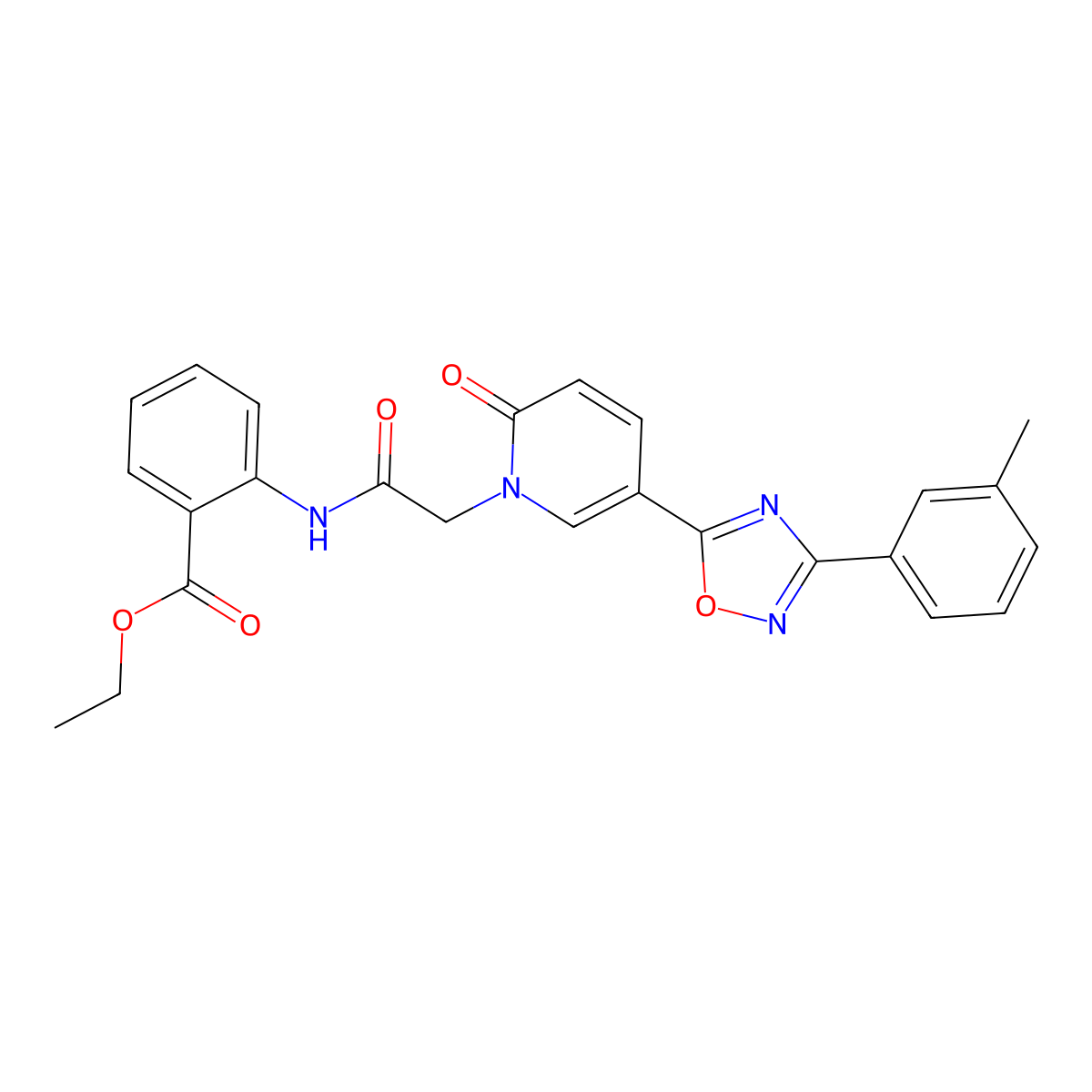 ethyl 2-[({5-[3-(3-methylphenyl)-1,2,4-oxadiazol-5-yl]-2-oxopyridin-1(2H)-yl}acetyl)amino]benzoate molecular structure, CAS 1326920-12-0