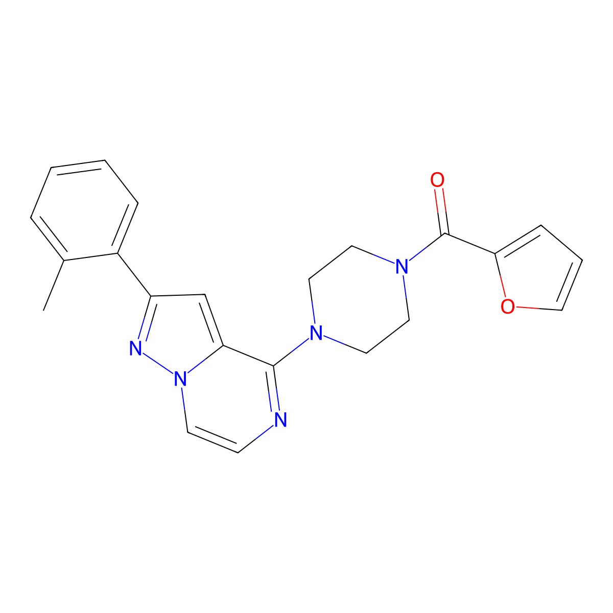 1-(Furan-2-carbonyl)-4-[2-(2-methylphenyl)pyrazolo[1,5-a]pyrazin-4-yl]piperazine molecular structure, CAS 1326920-28-8