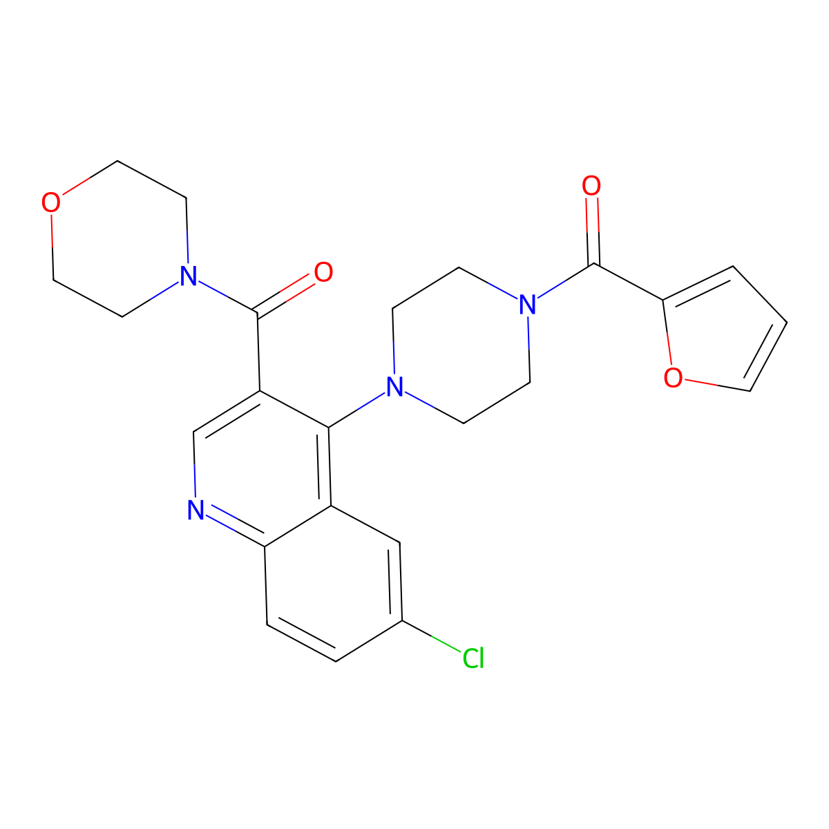 6-Chloro-4-[4-(furan-2-carbonyl)piperazin-1-yl]-3-(morpholine-4-carbonyl)quinoline molecular structure, CAS 1326921-89-4