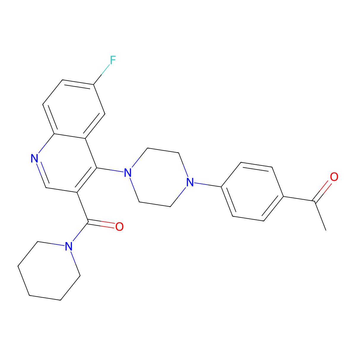 1-(4-{4-[6-Fluoro-3-(piperidin-1-ylcarbonyl)quinolin-4-yl]piperazin-1-yl}phenyl)ethanone molecular structure, CAS 1326921-94-1