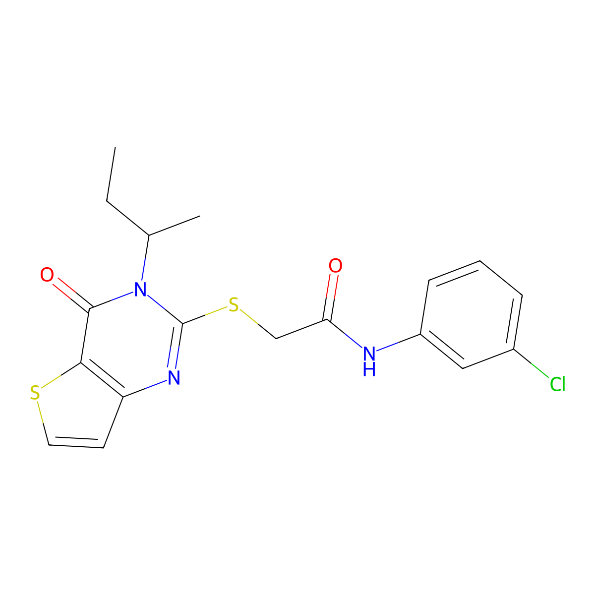 2-{[3-(butan-2-yl)-4-oxo-3,4-dihydrothieno[3,2-d]pyrimidin-2-yl]sulfanyl}-N-(3-chlorophenyl)acetamide molecular structure, CAS 1326923-61-8