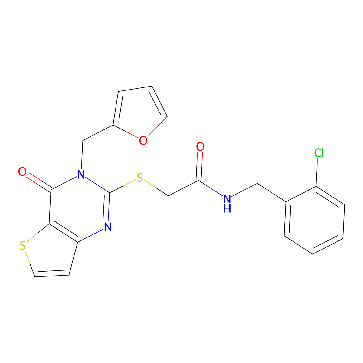 N-(2-chlorobenzyl)-2-{[3-(furan-2-ylmethyl)-4-oxo-3,4-dihydrothieno[3,2-d]pyrimidin-2-yl]sulfanyl}acetamide molecular structure, CAS 1326923-70-9