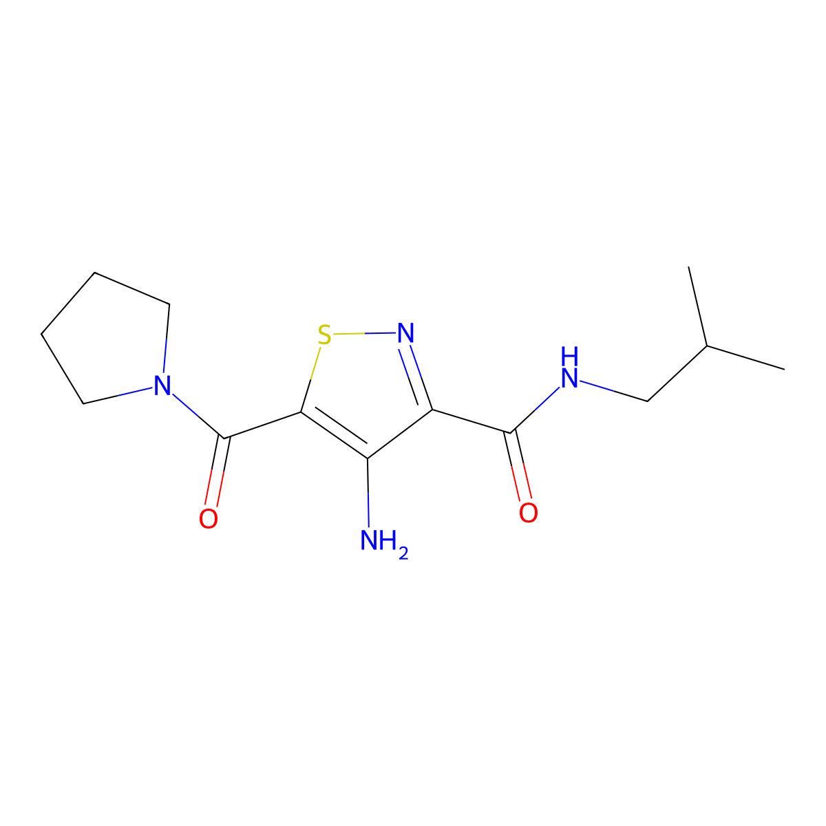 4-amino-N-isobutyl-5-(pyrrolidin-1-ylcarbonyl)isothiazole-3-carboxamide molecular structure, CAS 1326925-80-7