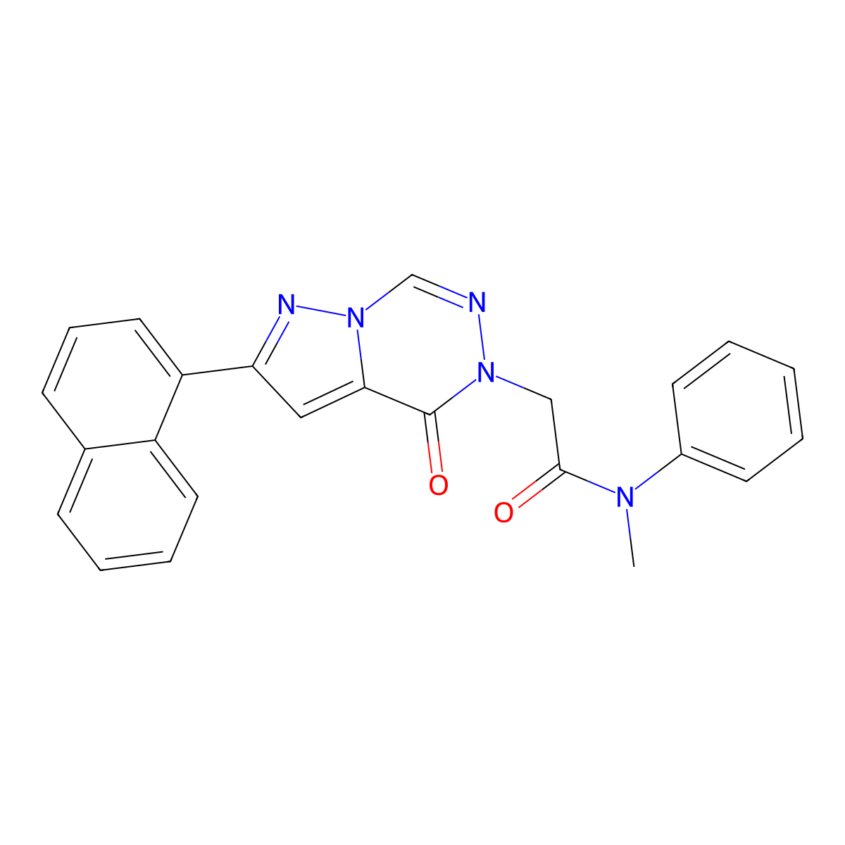 N-methyl-2-[2-(naphthalen-1-yl)-4-oxo-4H,5H-pyrazolo[1,5-d][1,2,4]triazin-5-yl]-N-phenylacetamide molecular structure, CAS 1326926-36-6