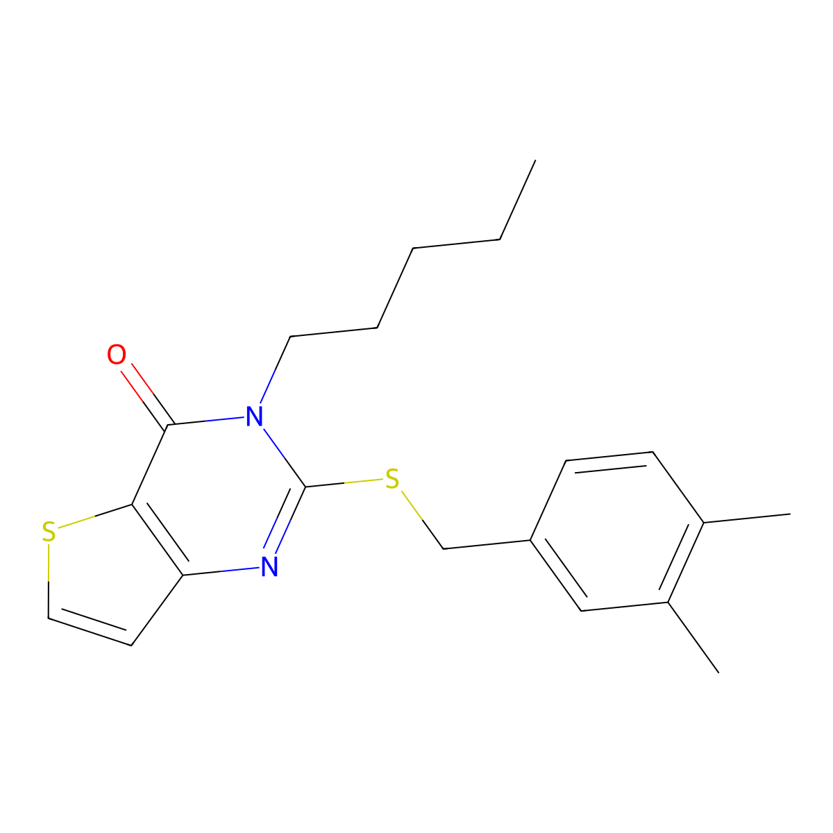 2-[(3,4-dimethylbenzyl)sulfanyl]-3-pentylthieno[3,2-d]pyrimidin-4(3H)-one molecular structure, CAS 1326926-38-8