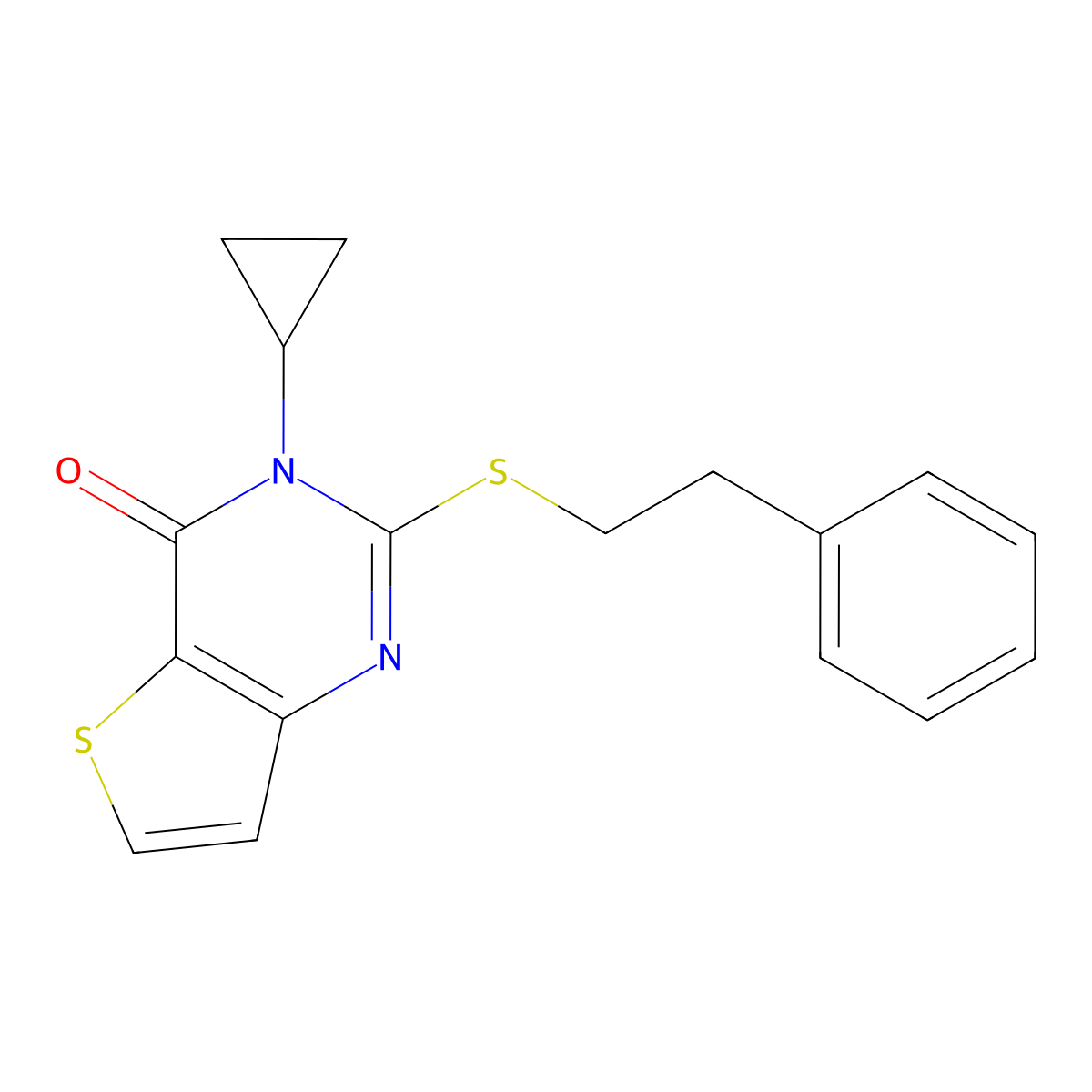 3-cyclopropyl-2-[(2-phenylethyl)sulfanyl]thieno[3,2-d]pyrimidin-4(3H)-one molecular structure, CAS 1326926-62-8