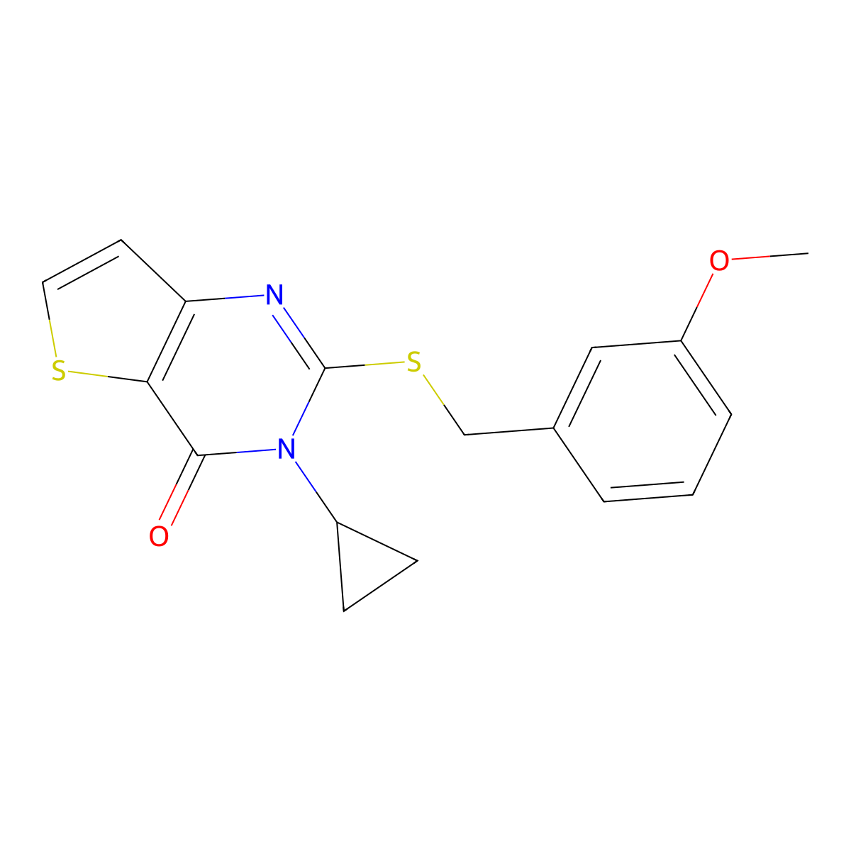 3-cyclopropyl-2-[(3-methoxybenzyl)sulfanyl]thieno[3,2-d]pyrimidin-4(3H)-one molecular structure, CAS 1326926-67-3